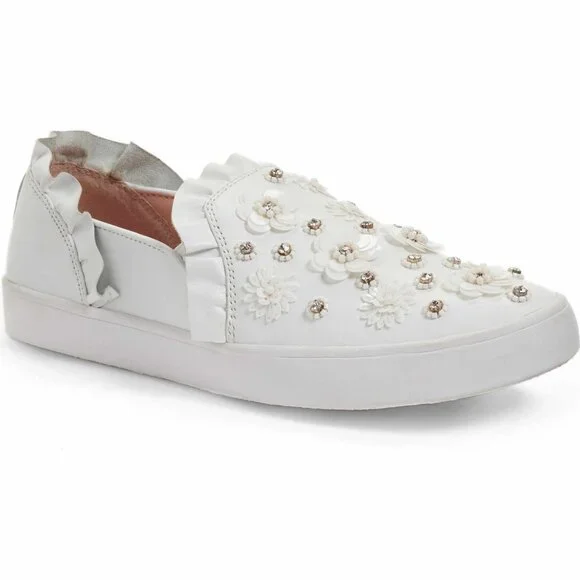 Kate Spade NEW Sneakers Embellished Leather Slip-on White Women's 9.5 NIB - Picture 8 of 17
